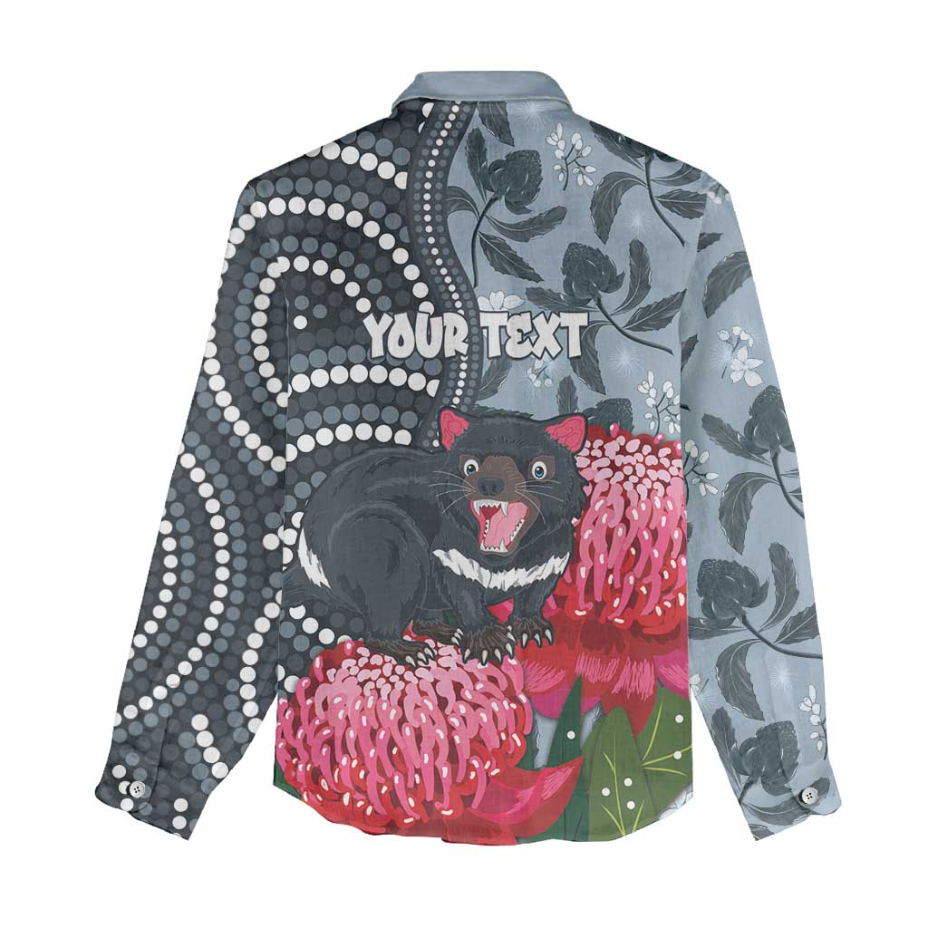 Personalised Tasmanian Devil Australia Women Casual Shirt Waratah Indigenous Art - Aussie Hoodie