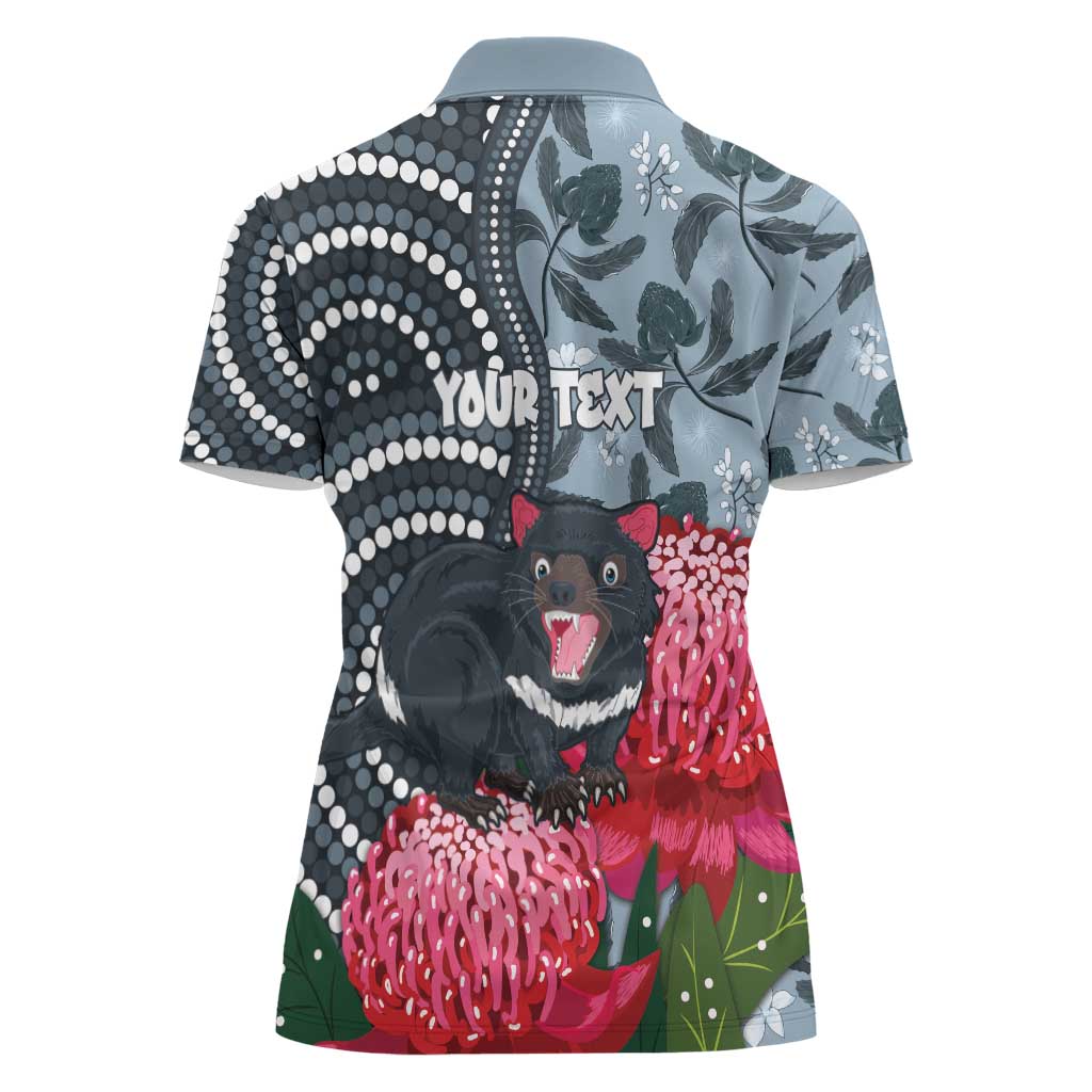 Personalised Tasmanian Devil Australia Women Polo Shirt Waratah Indigenous Art - Aussie Hoodie