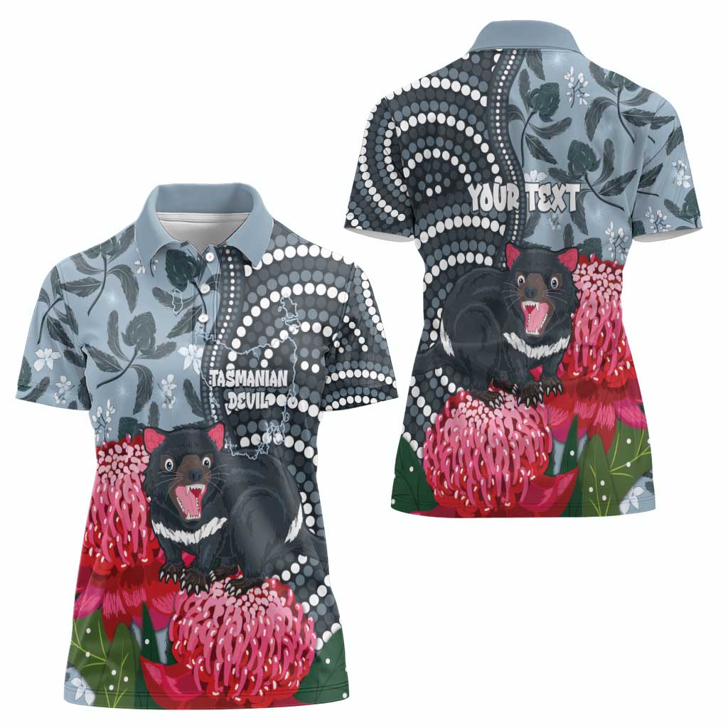 Personalised Tasmanian Devil Australia Women Polo Shirt Waratah Indigenous Art - Aussie Hoodie