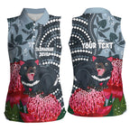Personalised Tasmanian Devil Australia Women Sleeveless Polo Shirt Waratah Indigenous Art - Aussie Hoodie