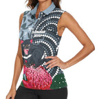 Personalised Tasmanian Devil Australia Women Sleeveless Polo Shirt Waratah Indigenous Art - Aussie Hoodie