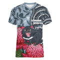 Personalised Tasmanian Devil Australia Women V-Neck T-Shirt Waratah Indigenous Art - Aussie Hoodie