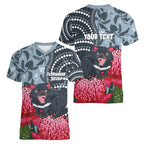 Personalised Tasmanian Devil Australia Women V-Neck T-Shirt Waratah Indigenous Art - Aussie Hoodie