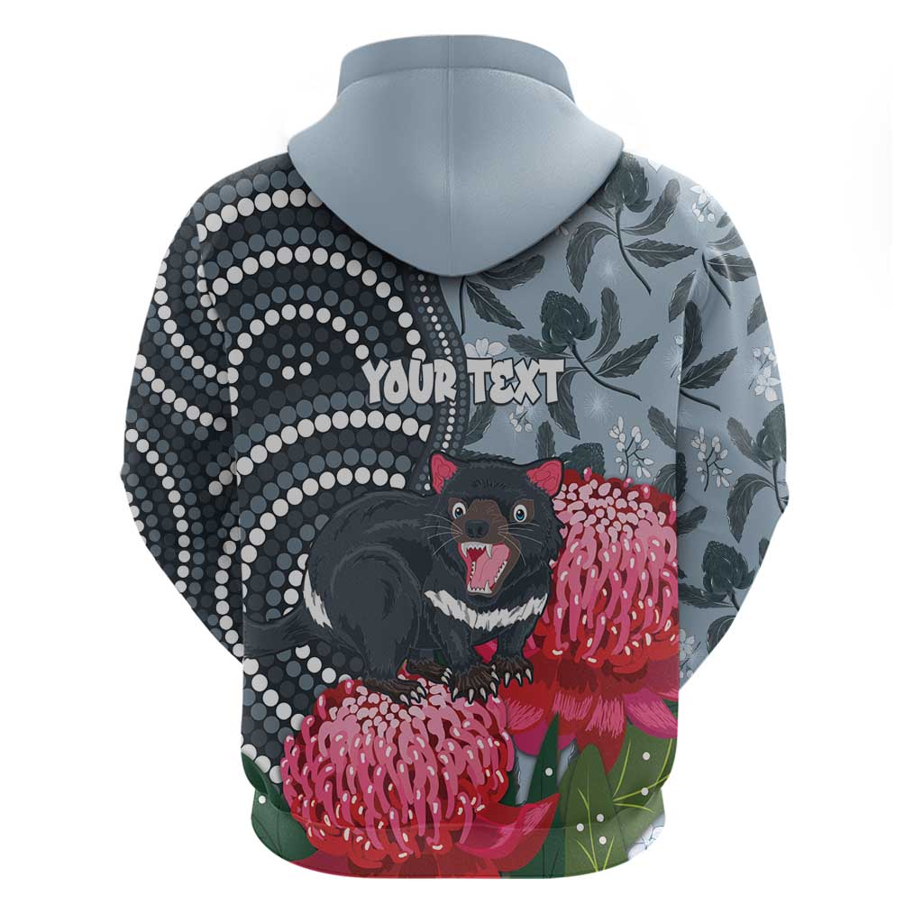 Personalised Tasmanian Devil Australia Zip Hoodie Waratah Indigenous Art - Aussie Hoodie