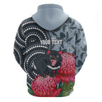 Personalised Tasmanian Devil Australia Zip Hoodie Waratah Indigenous Art - Aussie Hoodie