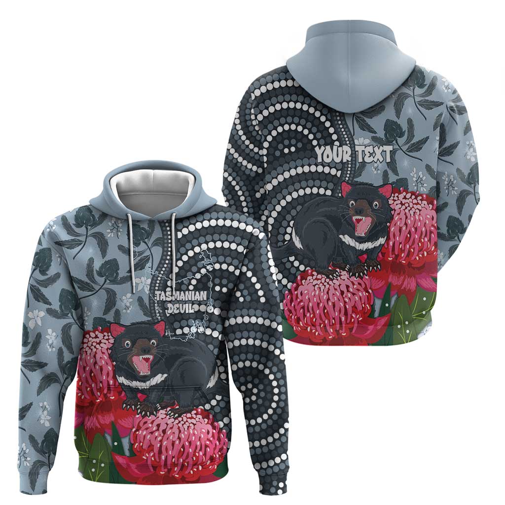 Personalised Tasmanian Devil Australia Zip Hoodie Waratah Indigenous Art - Aussie Hoodie
