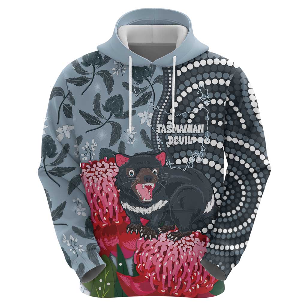 Personalised Tasmanian Devil Australia Zip Hoodie Waratah Indigenous Art - Aussie Hoodie