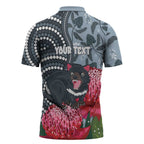 Personalised Tasmanian Devil Australia Zipper Polo Shirt Waratah Indigenous Art - Aussie Hoodie