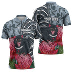 Personalised Tasmanian Devil Australia Zipper Polo Shirt Waratah Indigenous Art - Aussie Hoodie