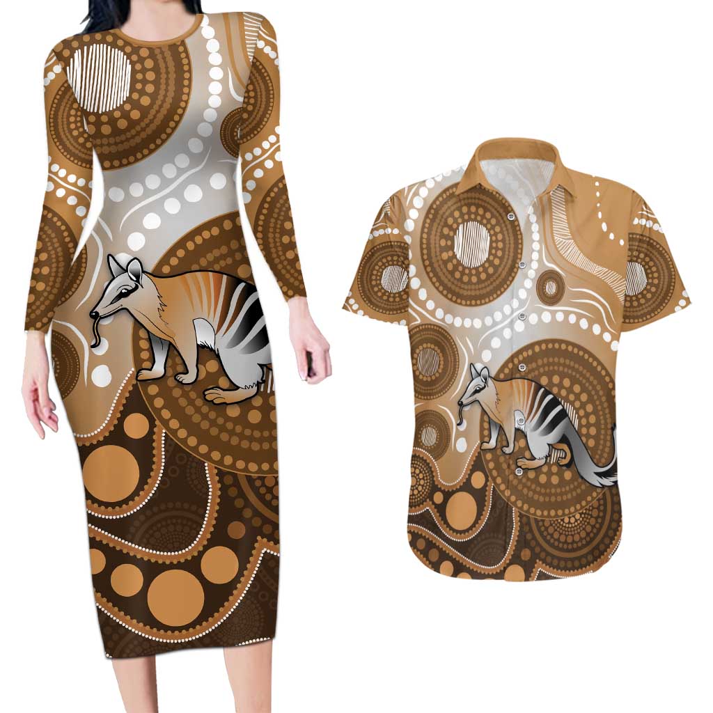 Numbat Australia Couples Matching Long Sleeve Bodycon Dress and Hawaiian Shirt Myrmecobius Fasciatus Indigenous Art - Aussie Hoodie