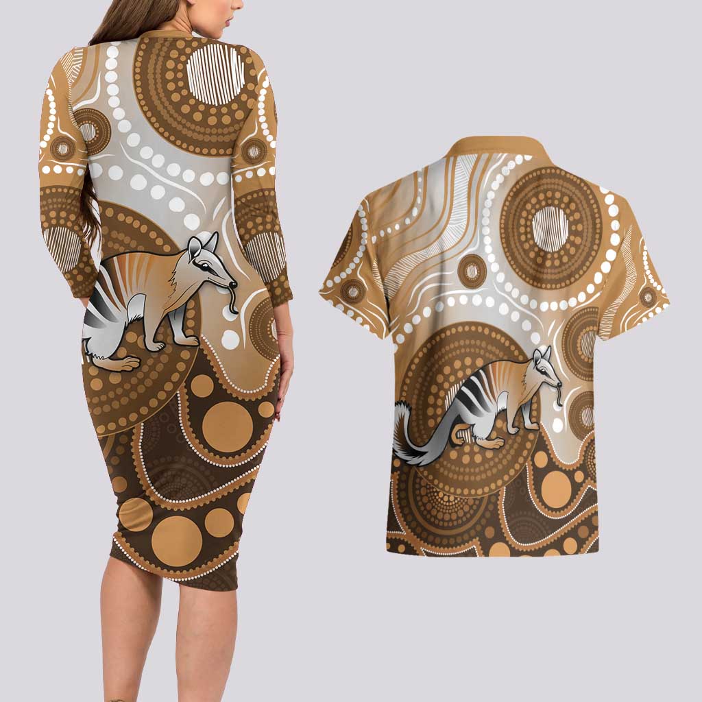 Numbat Australia Couples Matching Long Sleeve Bodycon Dress and Hawaiian Shirt Myrmecobius Fasciatus Indigenous Art - Aussie Hoodie