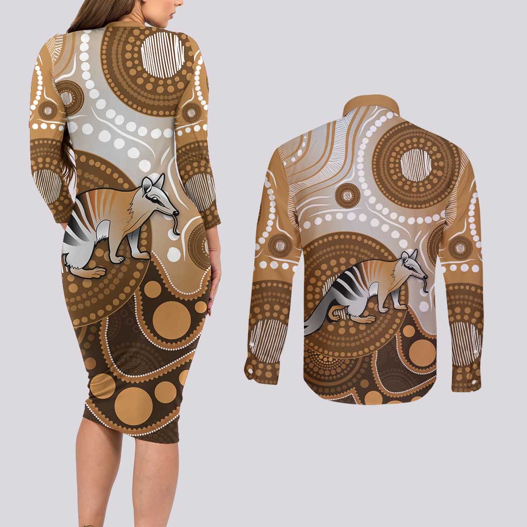 Numbat Australia Couples Matching Long Sleeve Bodycon Dress and Long Sleeve Button Shirt Myrmecobius Fasciatus Indigenous Art - Aussie Hoodie