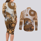 Numbat Australia Couples Matching Long Sleeve Bodycon Dress and Long Sleeve Button Shirt Myrmecobius Fasciatus Indigenous Art - Aussie Hoodie