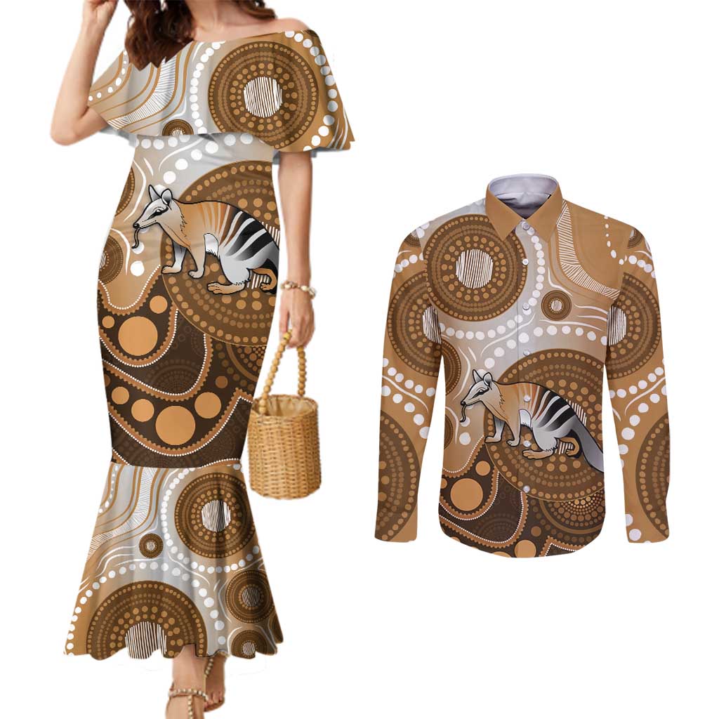Numbat Australia Couples Matching Mermaid Dress and Long Sleeve Button Shirt Myrmecobius Fasciatus Indigenous Art - Aussie Hoodie