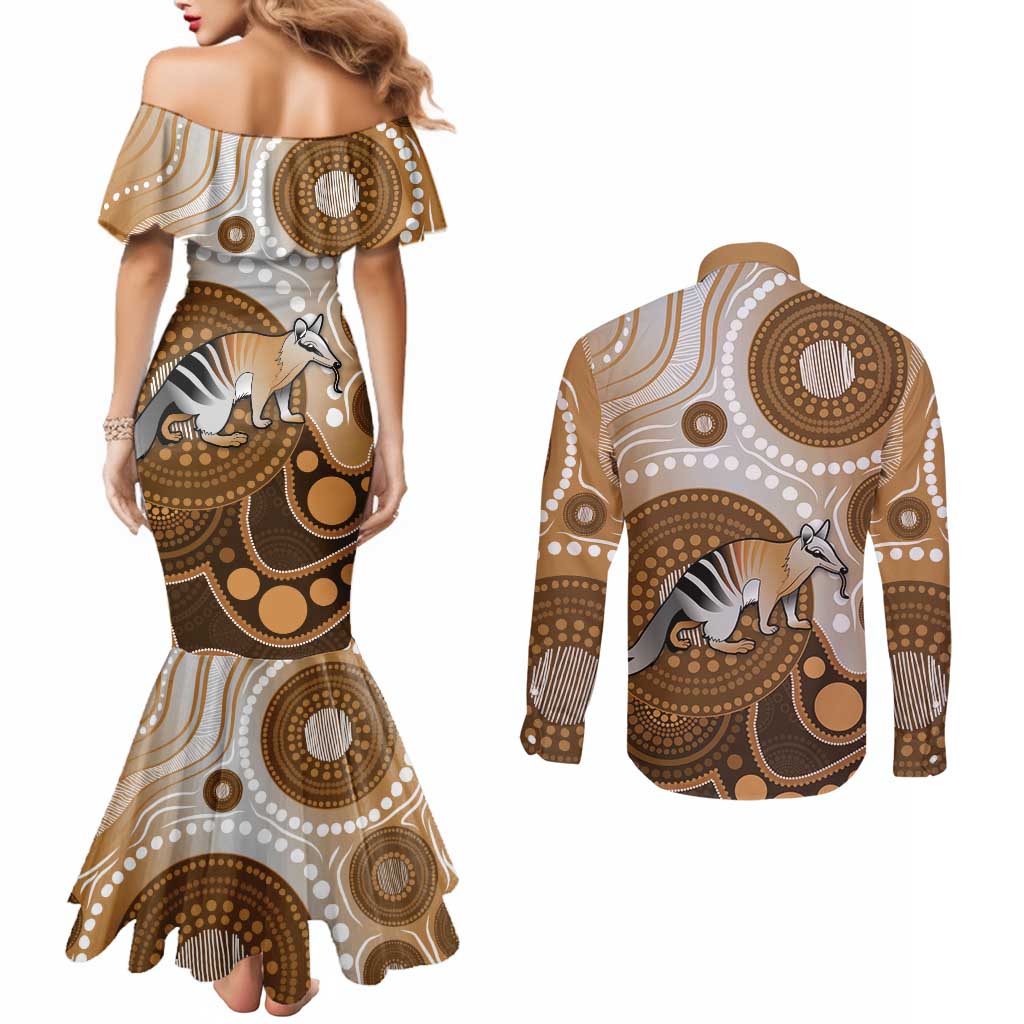 Numbat Australia Couples Matching Mermaid Dress and Long Sleeve Button Shirt Myrmecobius Fasciatus Indigenous Art - Aussie Hoodie