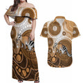 Numbat Australia Couples Matching Off Shoulder Maxi Dress and Hawaiian Shirt Myrmecobius Fasciatus Indigenous Art - Aussie Hoodie