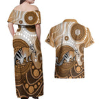 Numbat Australia Couples Matching Off Shoulder Maxi Dress and Hawaiian Shirt Myrmecobius Fasciatus Indigenous Art - Aussie Hoodie