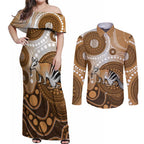 Numbat Australia Couples Matching Off Shoulder Maxi Dress and Long Sleeve Button Shirt Myrmecobius Fasciatus Indigenous Art - Aussie Hoodie