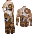 Numbat Australia Couples Matching Off Shoulder Maxi Dress and Long Sleeve Button Shirt Myrmecobius Fasciatus Indigenous Art - Aussie Hoodie