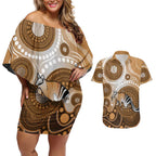 Numbat Australia Couples Matching Off Shoulder Short Dress and Hawaiian Shirt Myrmecobius Fasciatus Indigenous Art - Aussie Hoodie