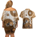 Numbat Australia Couples Matching Off Shoulder Short Dress and Hawaiian Shirt Myrmecobius Fasciatus Indigenous Art - Aussie Hoodie