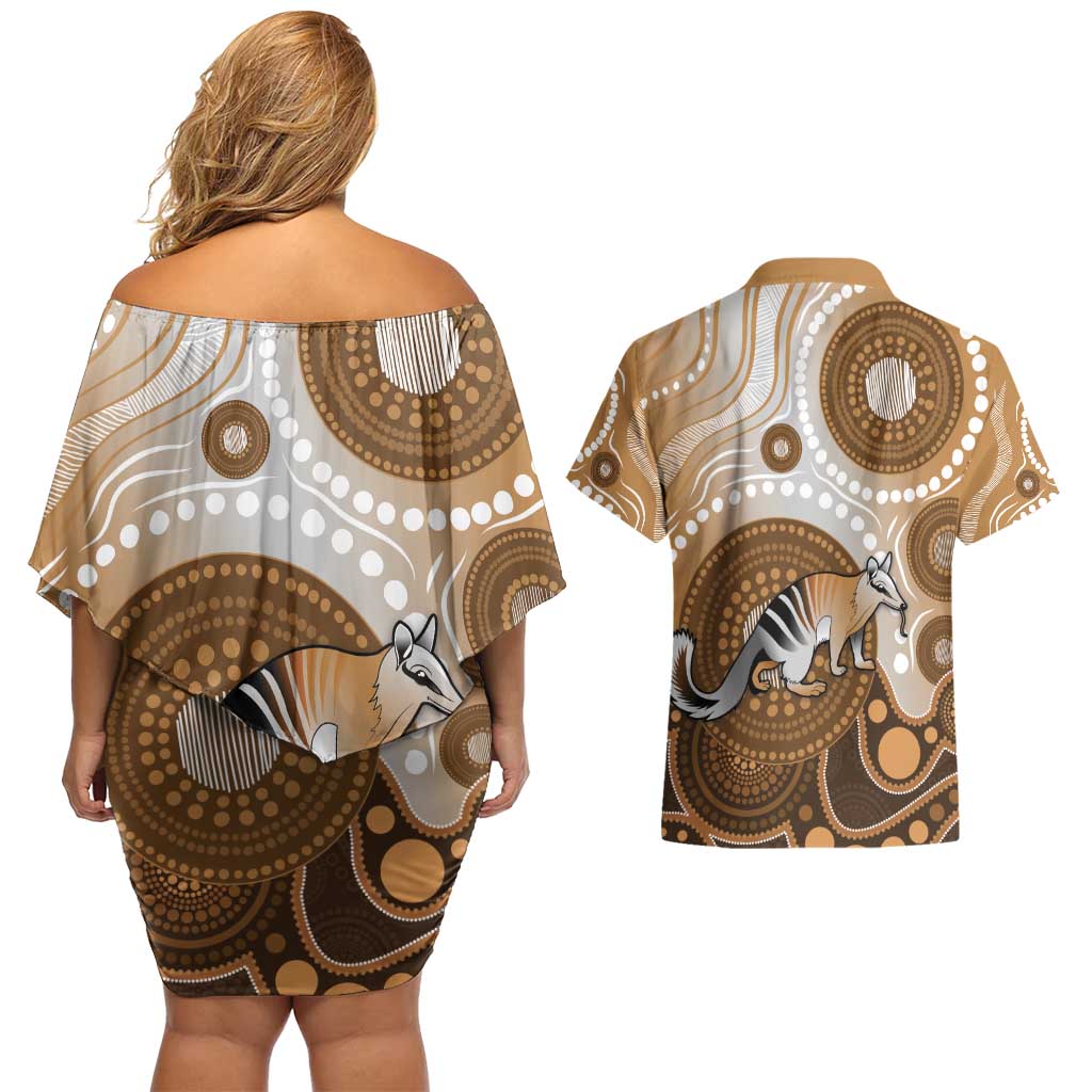 Numbat Australia Couples Matching Off Shoulder Short Dress and Hawaiian Shirt Myrmecobius Fasciatus Indigenous Art - Aussie Hoodie
