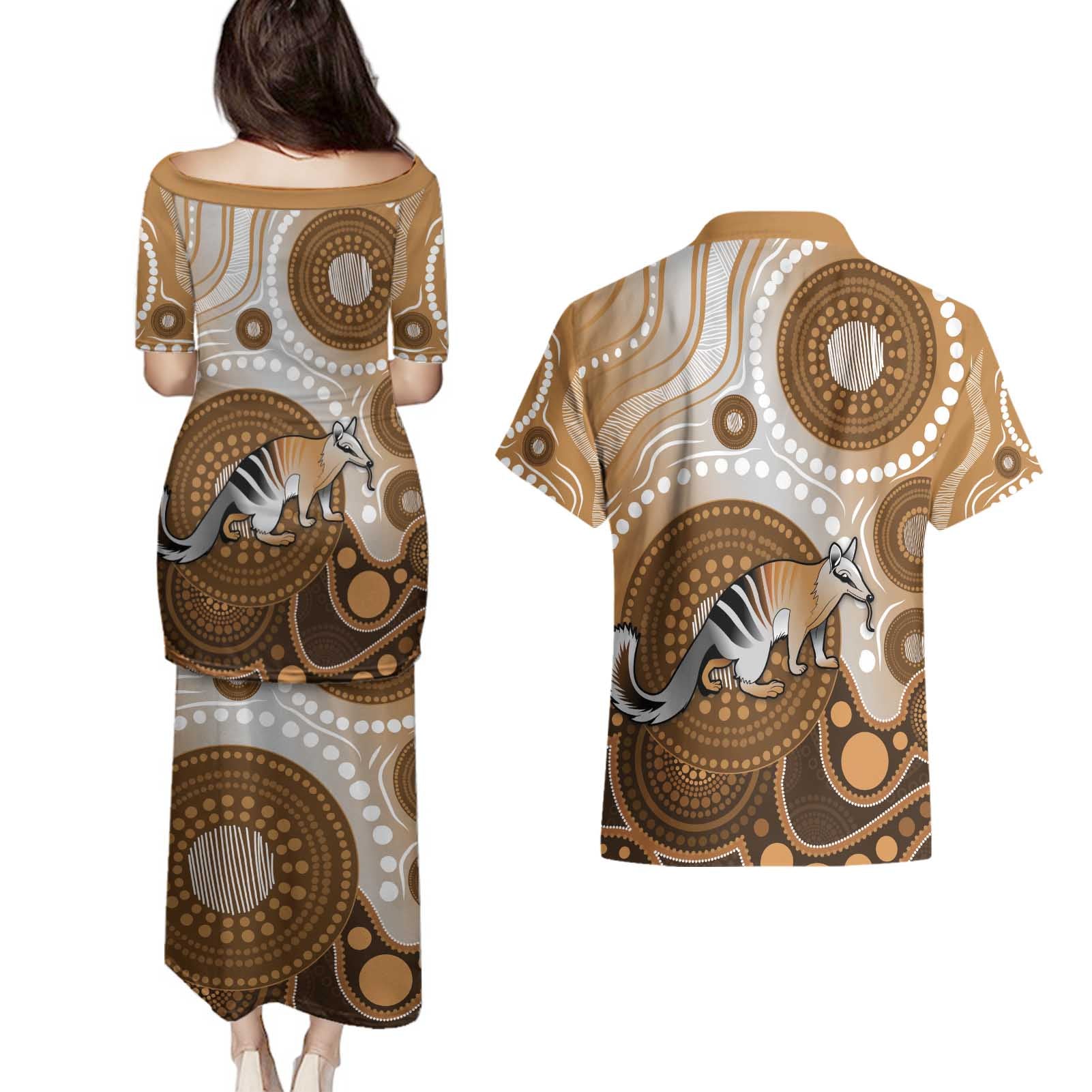Numbat Australia Couples Matching Puletasi and Hawaiian Shirt Myrmecobius Fasciatus Indigenous Art - Aussie Hoodie
