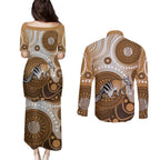 Numbat Australia Couples Matching Puletasi and Long Sleeve Button Shirt Myrmecobius Fasciatus Indigenous Art - Aussie Hoodie