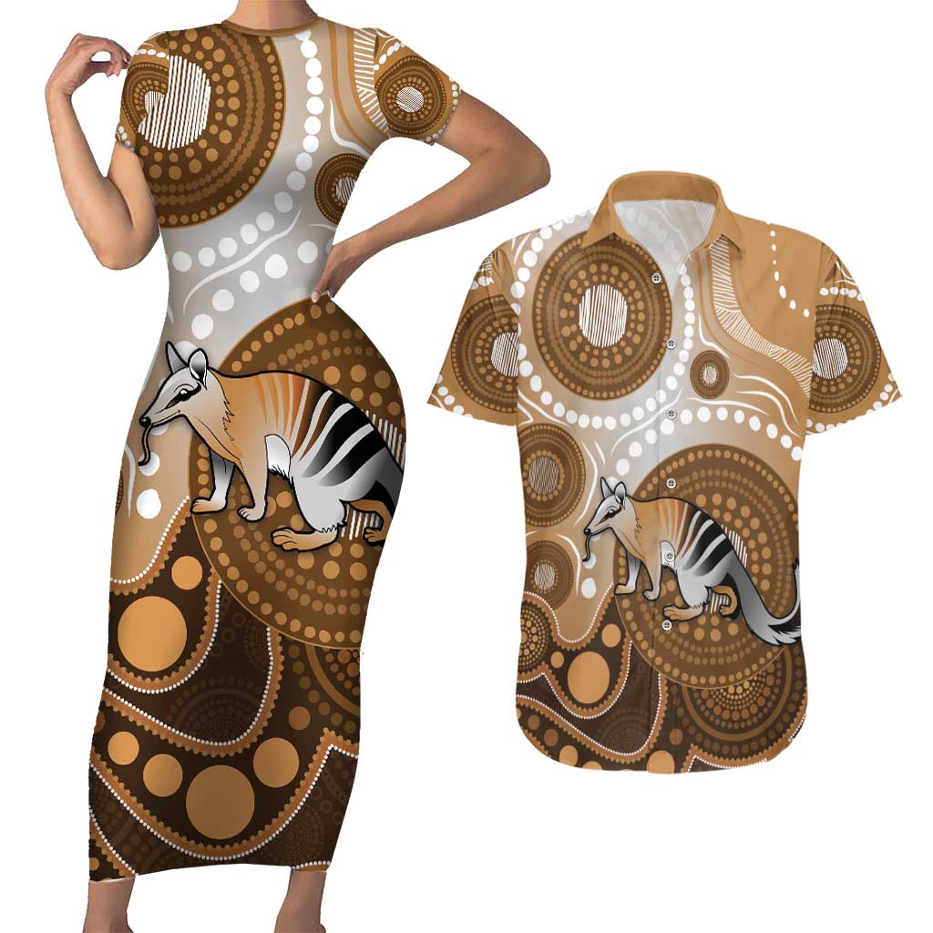 Numbat Australia Couples Matching Short Sleeve Bodycon Dress and Hawaiian Shirt Myrmecobius Fasciatus Indigenous Art - Aussie Hoodie