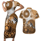 Numbat Australia Couples Matching Short Sleeve Bodycon Dress and Hawaiian Shirt Myrmecobius Fasciatus Indigenous Art - Aussie Hoodie