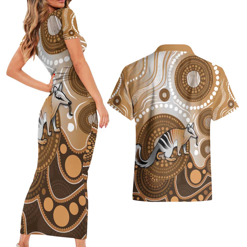 Numbat Australia Couples Matching Short Sleeve Bodycon Dress and Hawaiian Shirt Myrmecobius Fasciatus Indigenous Art - Aussie Hoodie