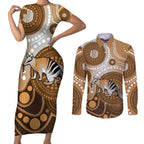 Numbat Australia Couples Matching Short Sleeve Bodycon Dress and Long Sleeve Button Shirt Myrmecobius Fasciatus Indigenous Art - Aussie Hoodie
