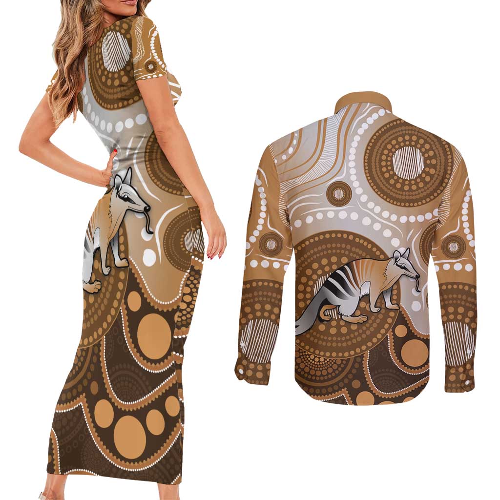 Numbat Australia Couples Matching Short Sleeve Bodycon Dress and Long Sleeve Button Shirt Myrmecobius Fasciatus Indigenous Art - Aussie Hoodie