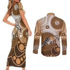 Numbat Australia Couples Matching Short Sleeve Bodycon Dress and Long Sleeve Button Shirt Myrmecobius Fasciatus Indigenous Art - Aussie Hoodie
