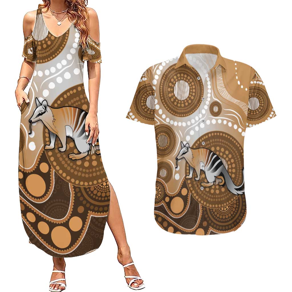Numbat Australia Couples Matching Summer Maxi Dress and Hawaiian Shirt Myrmecobius Fasciatus Indigenous Art - Aussie Hoodie