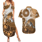 Numbat Australia Couples Matching Summer Maxi Dress and Hawaiian Shirt Myrmecobius Fasciatus Indigenous Art - Aussie Hoodie