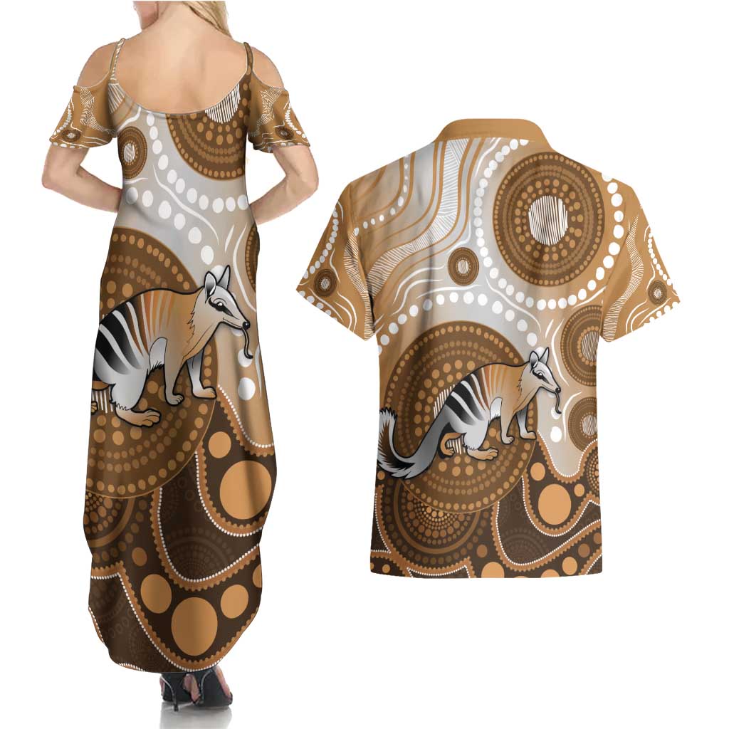Numbat Australia Couples Matching Summer Maxi Dress and Hawaiian Shirt Myrmecobius Fasciatus Indigenous Art - Aussie Hoodie