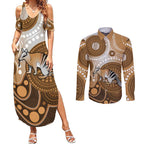 Numbat Australia Couples Matching Summer Maxi Dress and Long Sleeve Button Shirt Myrmecobius Fasciatus Indigenous Art - Aussie Hoodie