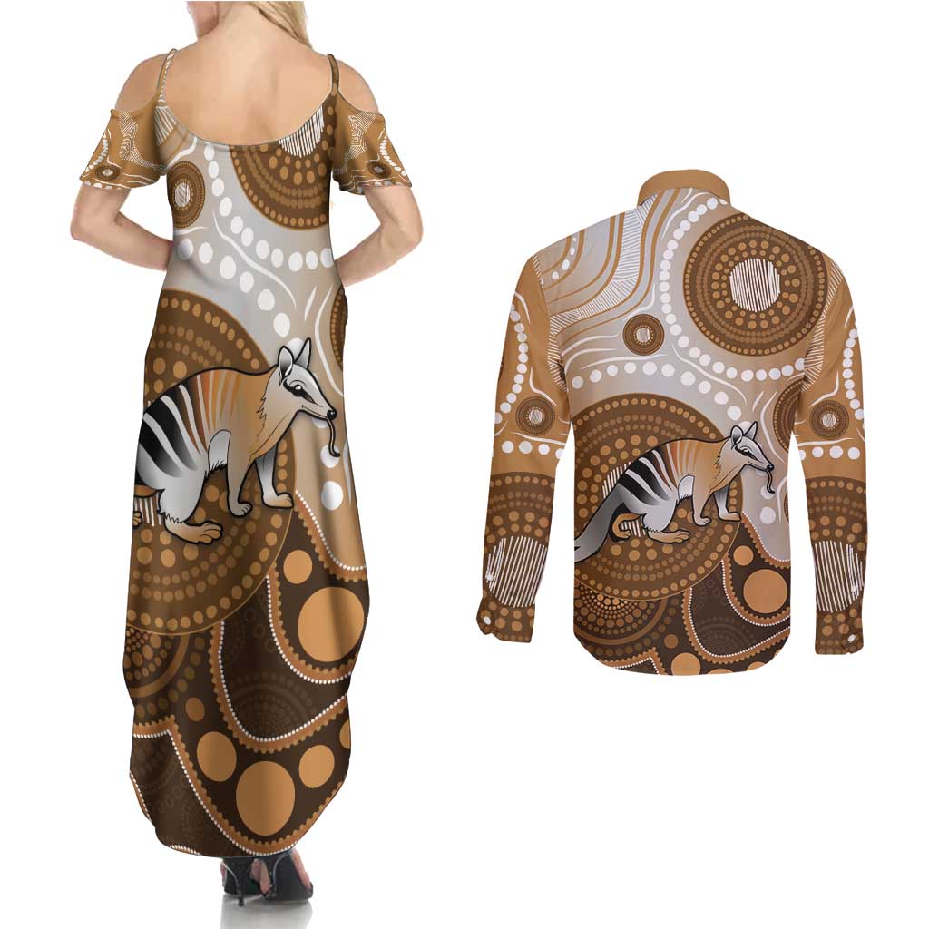 Numbat Australia Couples Matching Summer Maxi Dress and Long Sleeve Button Shirt Myrmecobius Fasciatus Indigenous Art - Aussie Hoodie