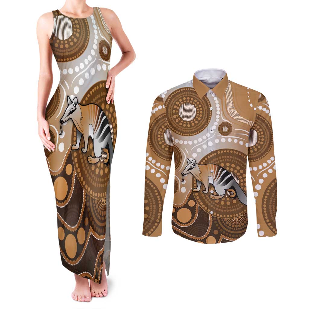 Numbat Australia Couples Matching Tank Maxi Dress and Long Sleeve Button Shirt Myrmecobius Fasciatus Indigenous Art - Aussie Hoodie