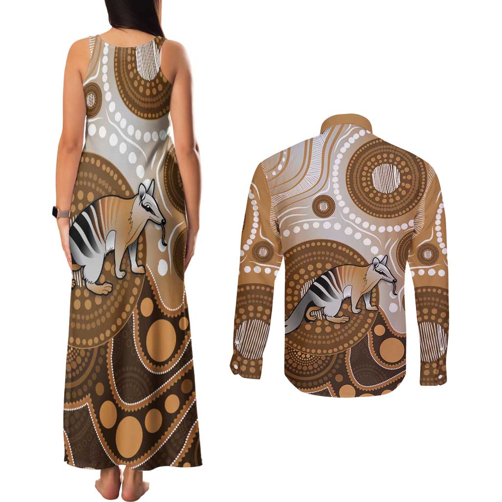 Numbat Australia Couples Matching Tank Maxi Dress and Long Sleeve Button Shirt Myrmecobius Fasciatus Indigenous Art - Aussie Hoodie