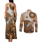 Numbat Australia Couples Matching Tank Maxi Dress and Long Sleeve Button Shirt Myrmecobius Fasciatus Indigenous Art - Aussie Hoodie