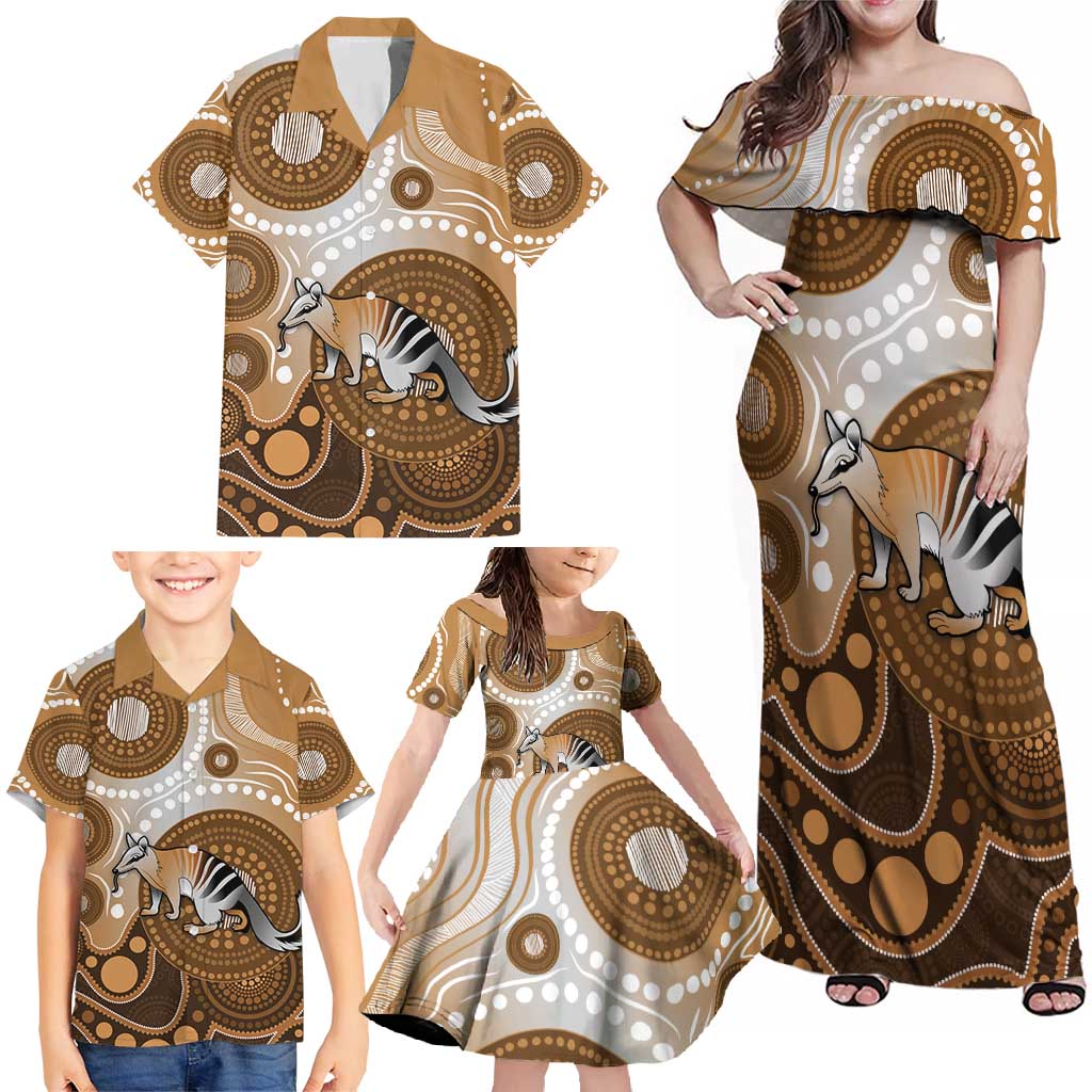 Numbat Australia Family Matching Off Shoulder Maxi Dress and Hawaiian Shirt Myrmecobius Fasciatus Indigenous Art - Aussie Hoodie