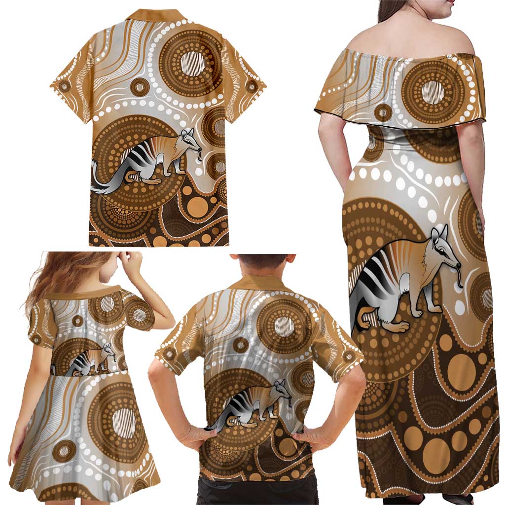 Numbat Australia Family Matching Off Shoulder Maxi Dress and Hawaiian Shirt Myrmecobius Fasciatus Indigenous Art - Aussie Hoodie