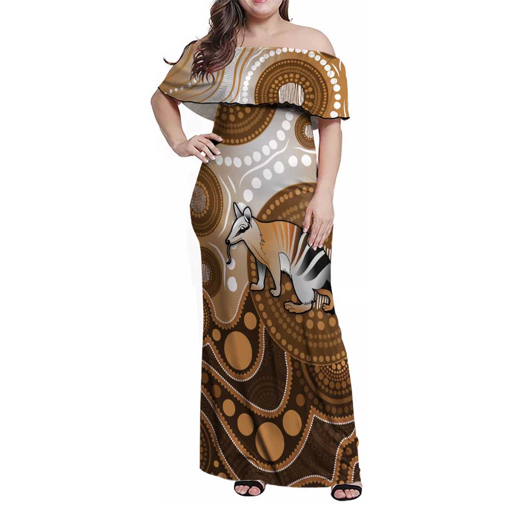 Numbat Australia Family Matching Off Shoulder Maxi Dress and Hawaiian Shirt Myrmecobius Fasciatus Indigenous Art - Aussie Hoodie