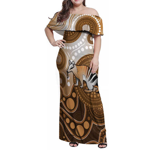 Numbat Australia Family Matching Off Shoulder Maxi Dress and Hawaiian Shirt Myrmecobius Fasciatus Indigenous Art - Aussie Hoodie