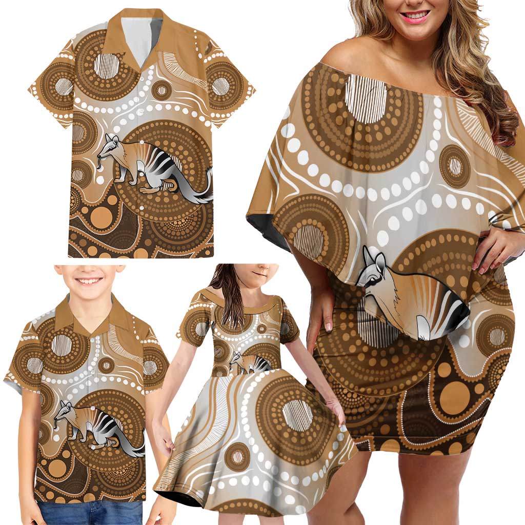 Numbat Australia Family Matching Off Shoulder Short Dress and Hawaiian Shirt Myrmecobius Fasciatus Indigenous Art - Aussie Hoodie