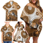 Numbat Australia Family Matching Off Shoulder Short Dress and Hawaiian Shirt Myrmecobius Fasciatus Indigenous Art - Aussie Hoodie
