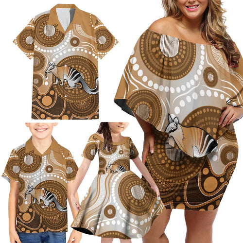 Numbat Australia Family Matching Off Shoulder Short Dress and Hawaiian Shirt Myrmecobius Fasciatus Indigenous Art - Aussie Hoodie
