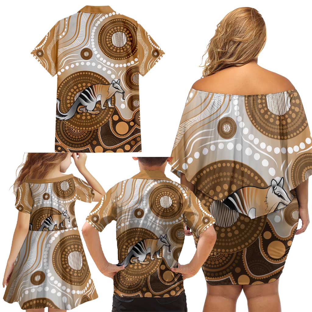 Numbat Australia Family Matching Off Shoulder Short Dress and Hawaiian Shirt Myrmecobius Fasciatus Indigenous Art - Aussie Hoodie